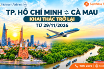 Vietnam Airlines khôi phục đường bay TP.HCM - Cà Mau từ 29/11/2026