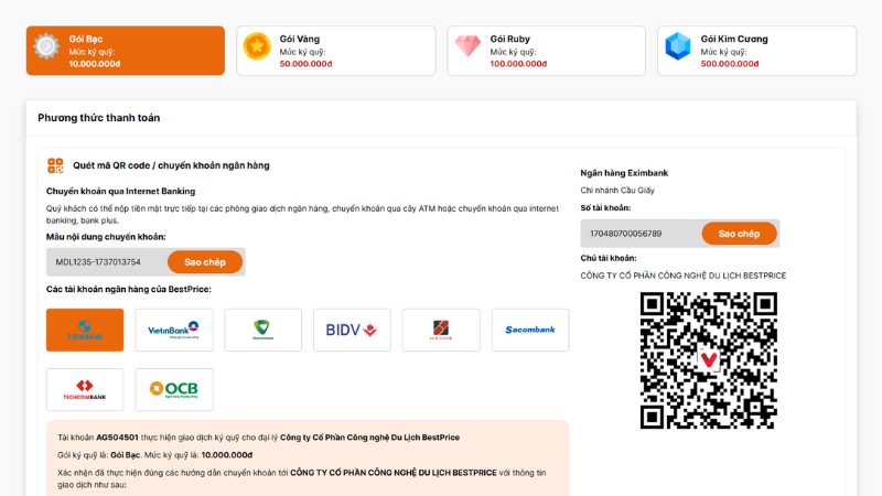 Tài khoản hệ thống website B2B BestPrice Travel