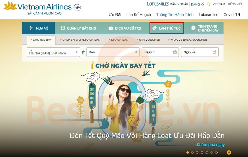 Check in online Vietnam Airlines qua web