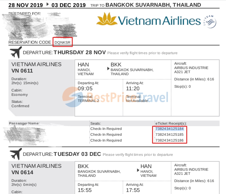 Vé năng lượng điện tử Vietnam Airlines 