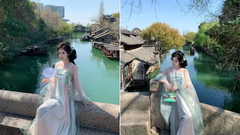 Chụp hình với Hàn Phục tại cổ trấn thơ mộng, cổ kính