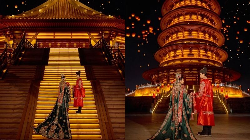 Ấn tượng khung cảnh huyền nghi của Minh Đường - Thi&ecirc;n Đường khi l&ecirc;n đ&egrave;n (Ảnh: XHS@洛阳潘朵拉摄影)