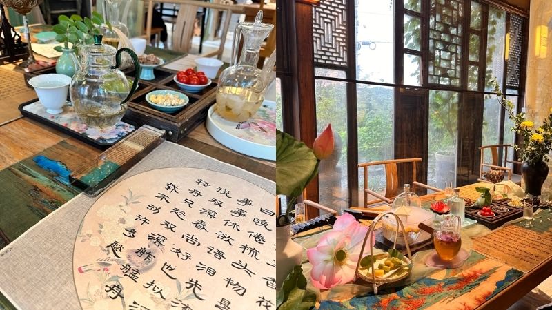 Trải nghiệm thưởng tr&agrave;, xem thư ph&aacute;p truyền thống ở Lạc Dương (Ảnh: XHS@桃子)