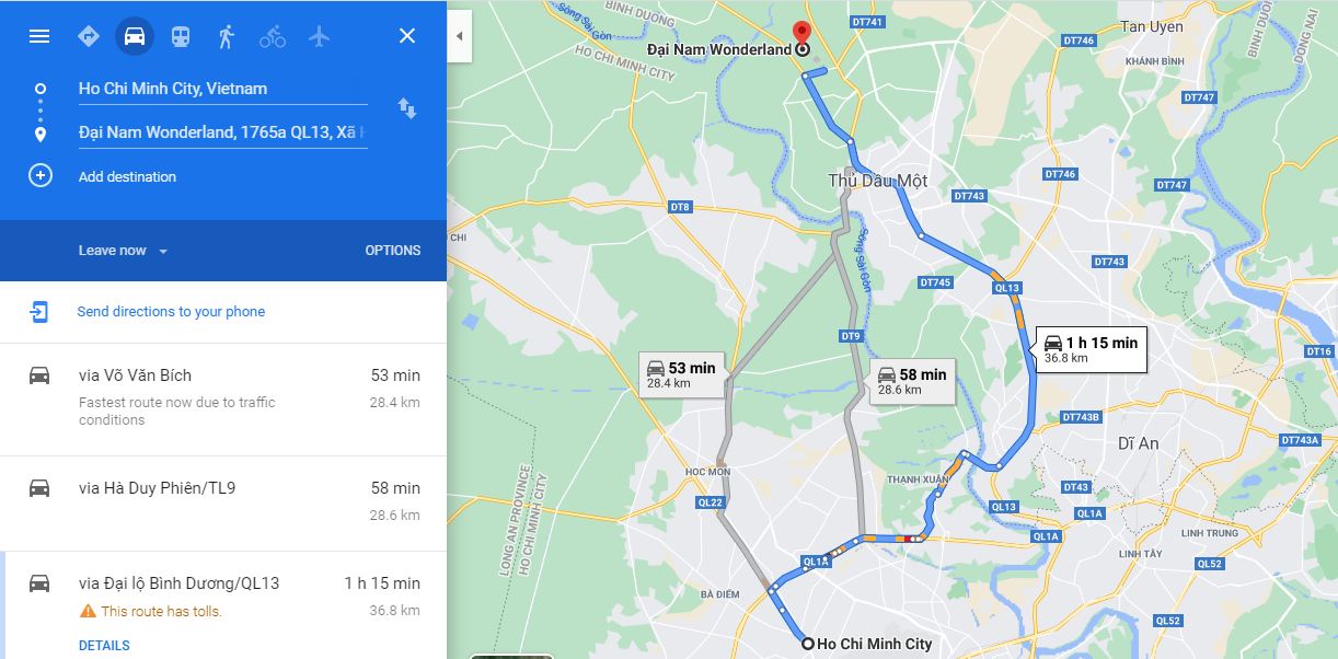 Hướng dẫn di chuyển từ thành phố Hồ Chí Minh tới khu du lịch Đại Nam