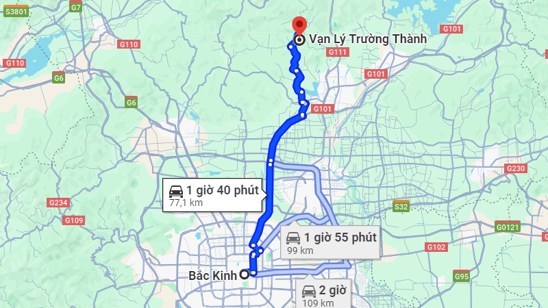 Khoảng cách từ trung tâm Bắc Kinh đến Vạn Lý Trường Thành