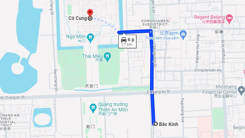Khoảng cách từ trung tâm Bắc Kinh đến Cố Cung