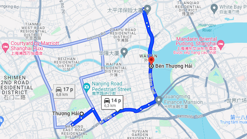 Khoảng cách từ trung tâm Thượng Hải đến Bến Thượng Hải