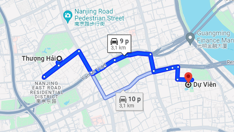 Khoảng cách từ trung tâm Thượng Hải đến Dự Viên