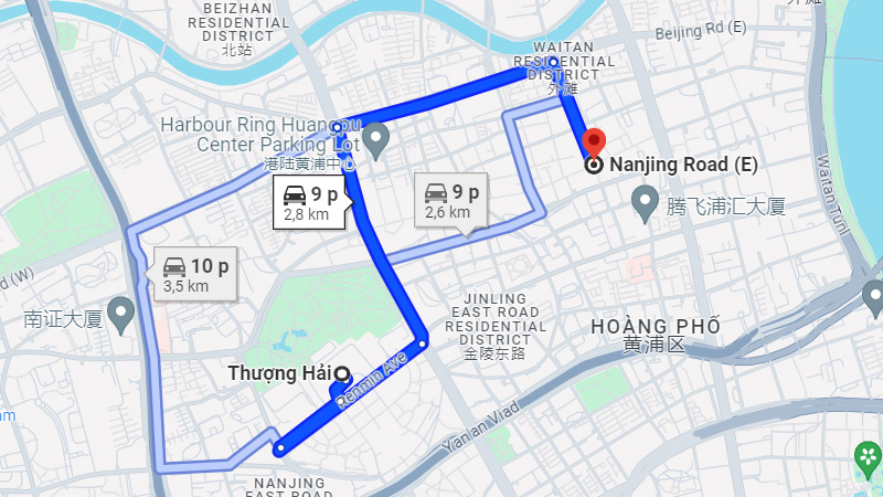 Khoảng cách từ trung tâm Thượng Hải đến Đại lộ Nam Kinh