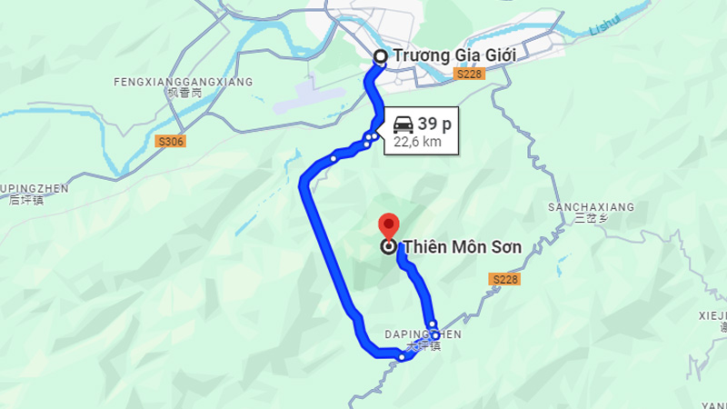 Khoảng cách từ trung tâm Trương Gia Giới đến Thiên Môn Sơn