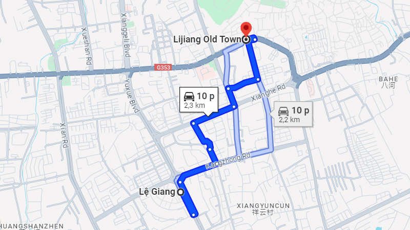 Khoảng cách từ trung tâm Lệ Giang đến Phố cổ Lệ Giang