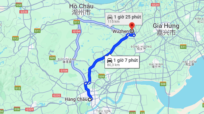 Khoảng cách từ trung tâm Hàng Châu đến Ô Trấn