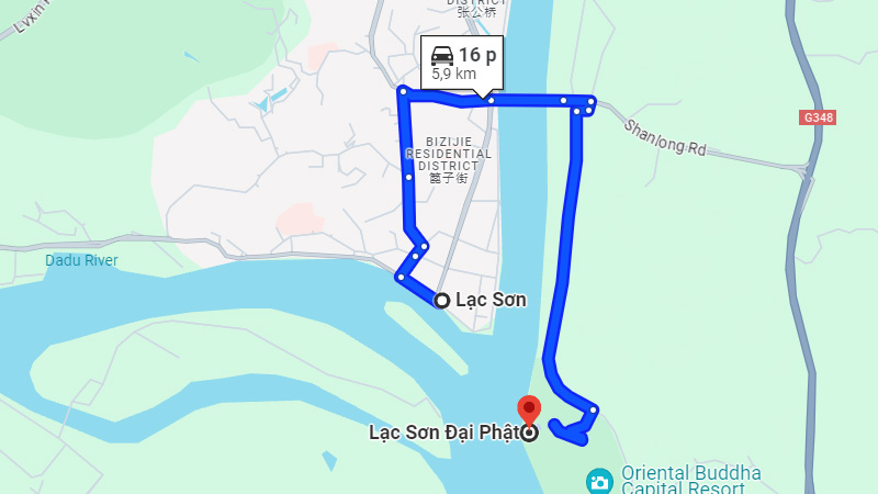 Khoảng cách từ trung tâm Lạc Sơn đến Lạc Sơn Đại Phật