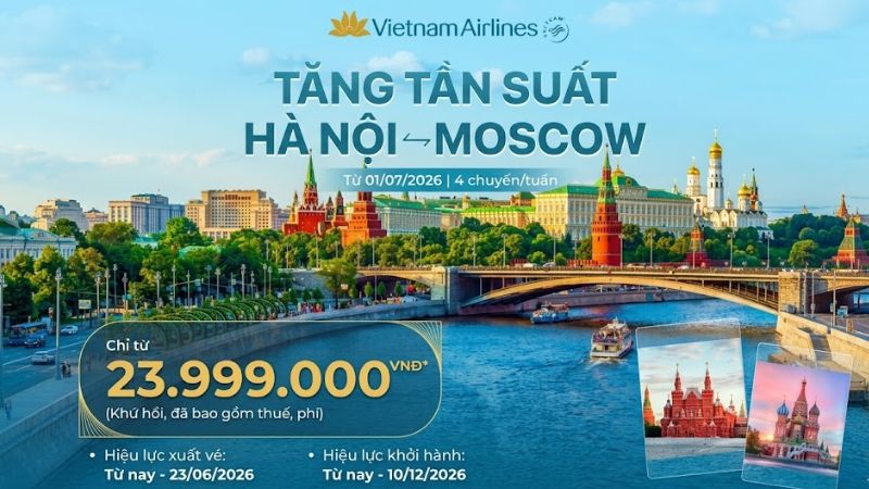 Vietnam Airlines tăng tuần xuất chặng bay H&agrave; Nội - Moscow
