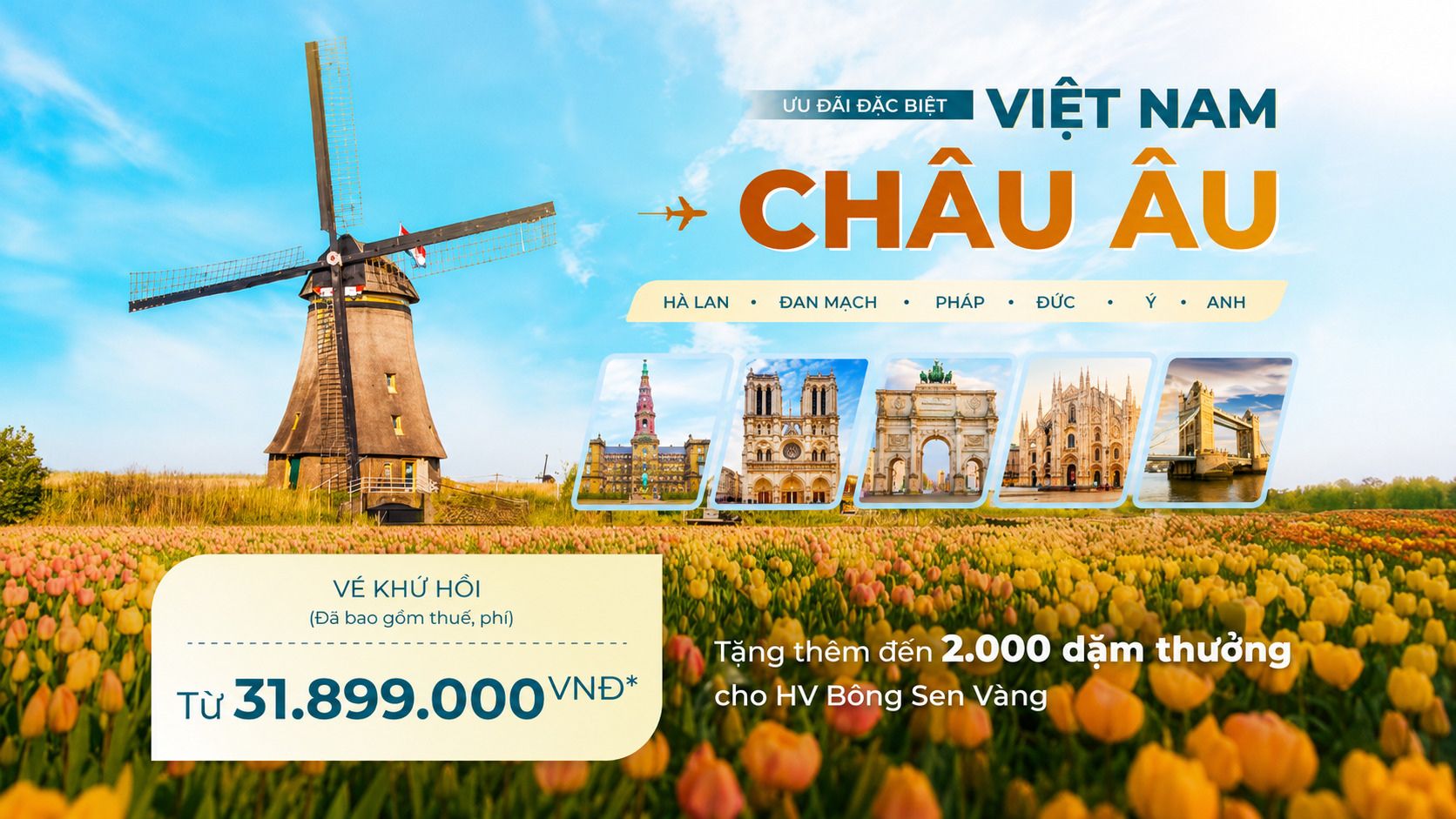 Ưu đ&atilde;i v&eacute; khứ hồi, bay thẳng Ch&acirc;u &Acirc;u c&ugrave;ng Vietnam Airlines