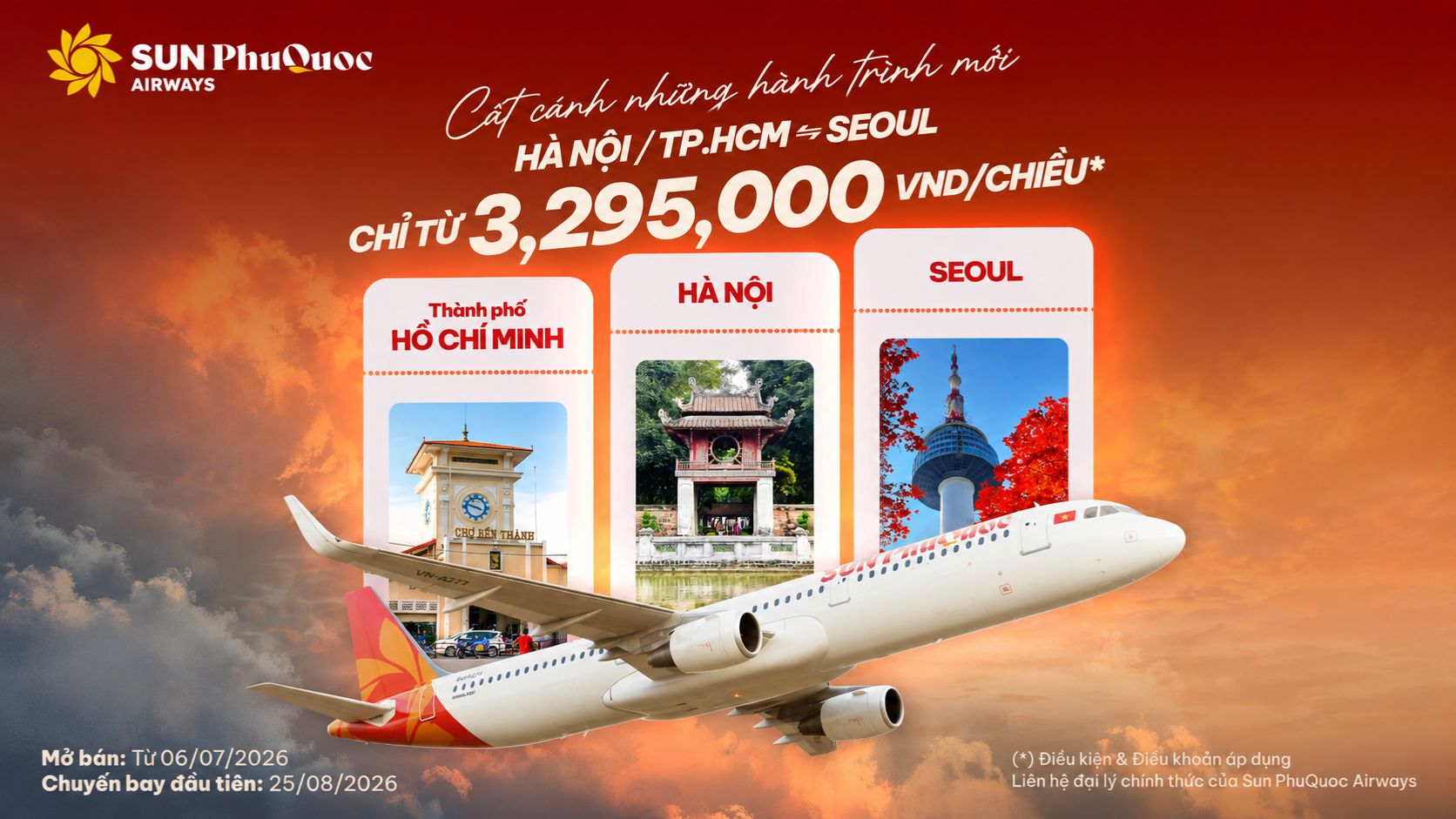 Sun PhuQuoc Airways mở bán đường bay thẳng hành trình Hà Nội/ TP. HCM đi Seoul
