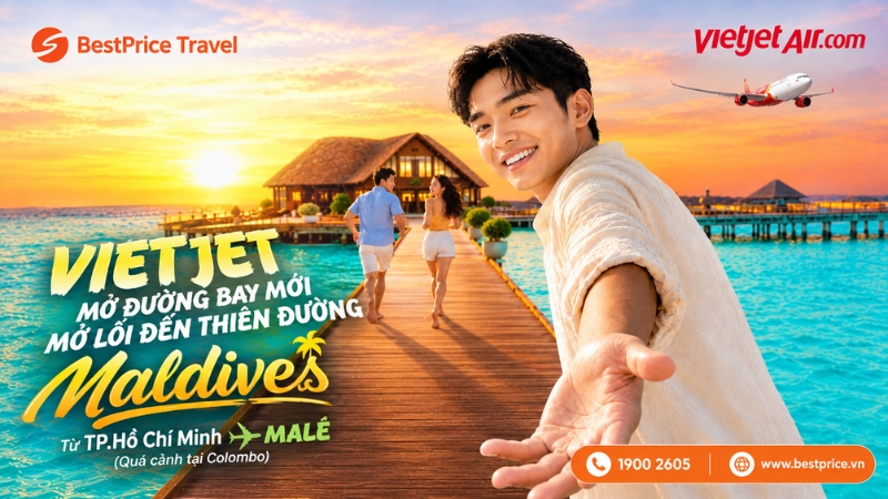 Vietjet mở bán đường bay TP.HCM - Malé, nối chuyến tại Colombo