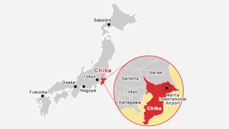 Vị trí tỉnh Chiba trên bản đồ Nhật Bản