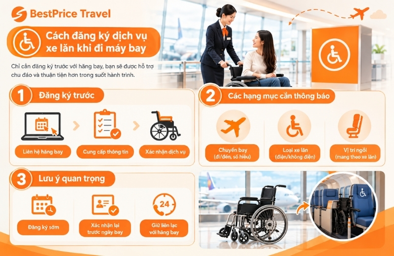 Cách đăng ký dịch vụ xe lăn hỗ trợ khi đi máy bay