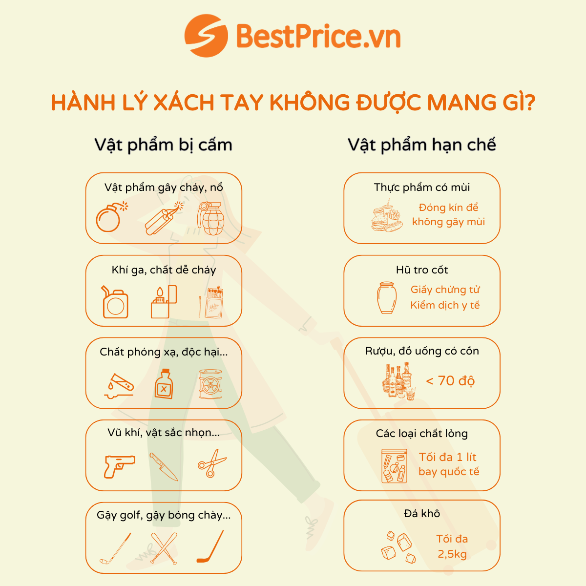 Hành lý xách tay không được mang gì?