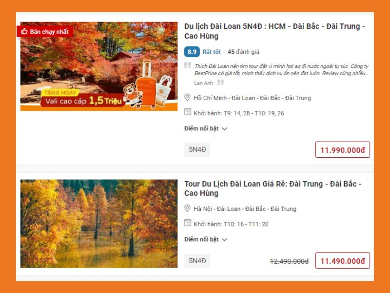 Giá tour Đài Loan trọn gói tại BestPrice Travel