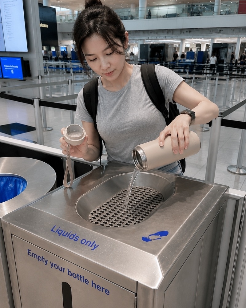 N&ecirc;n đổ hết nước trong b&igrave;nh trước khi l&agrave;m thủ tục kiểm tra an ninh