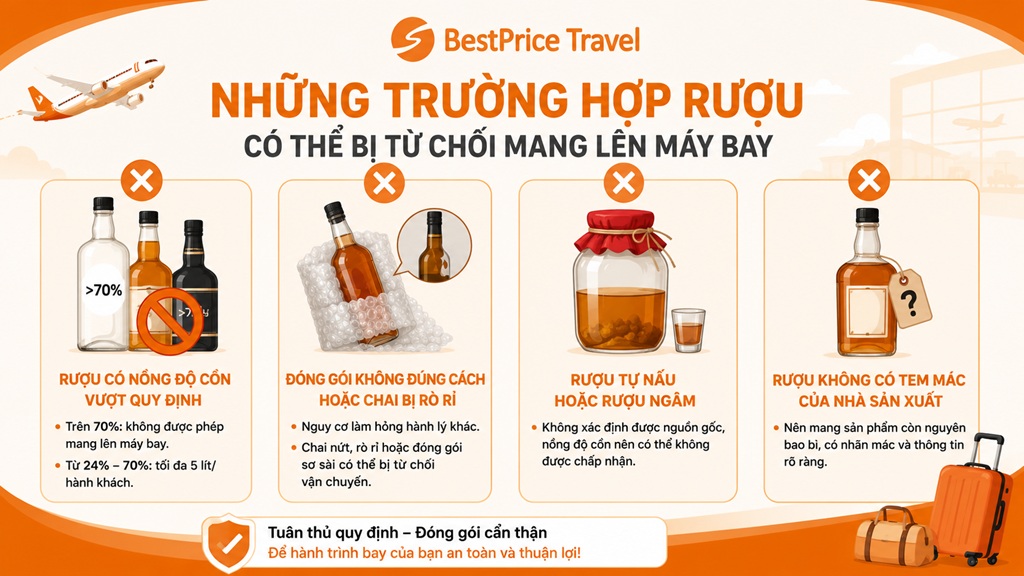 Những trường hợp rượu bị từ chối khi mang lên máy bay
