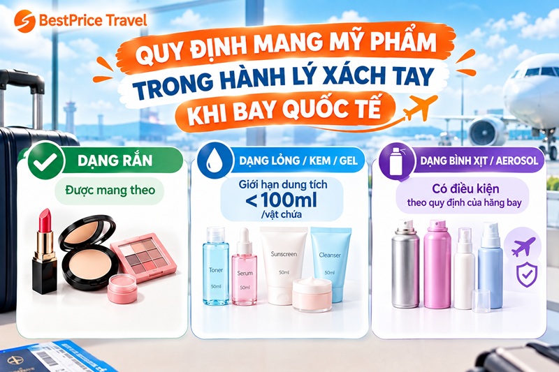 Mỹ phẩm xách tay lên máy bay chuyến quốc tế