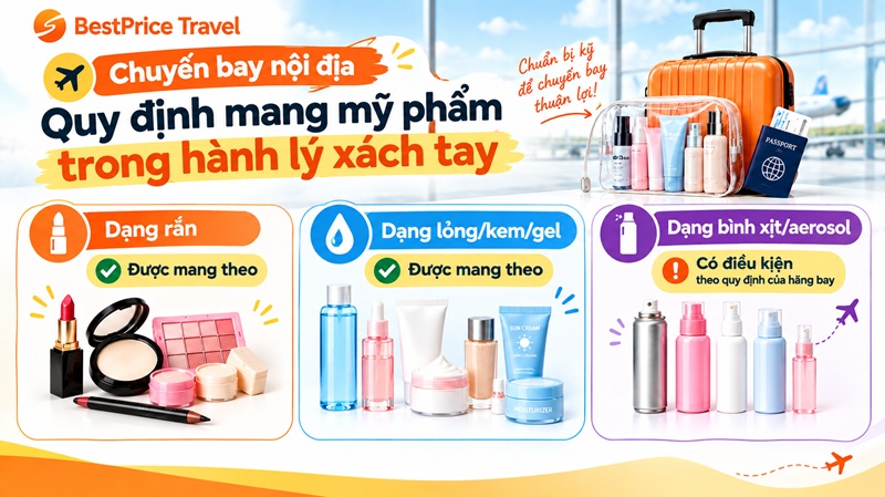 Mỹ phẩm xách tay lên máy bay chuyến nội địa