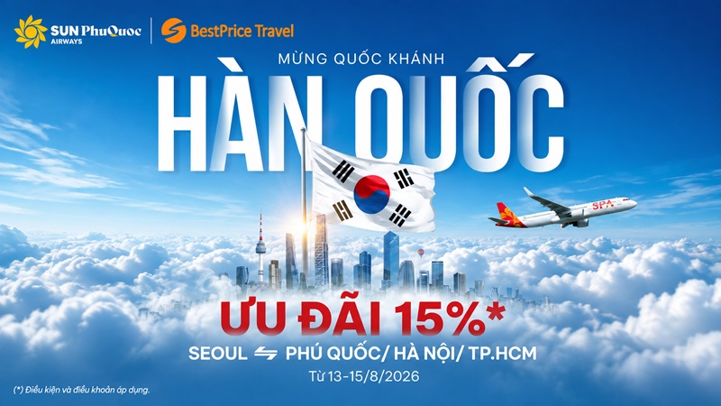 Sun PhuQuoc Airways ưu đãi 15% vé đi Seoul nhân dịp Quốc khánh Hàn Quốc