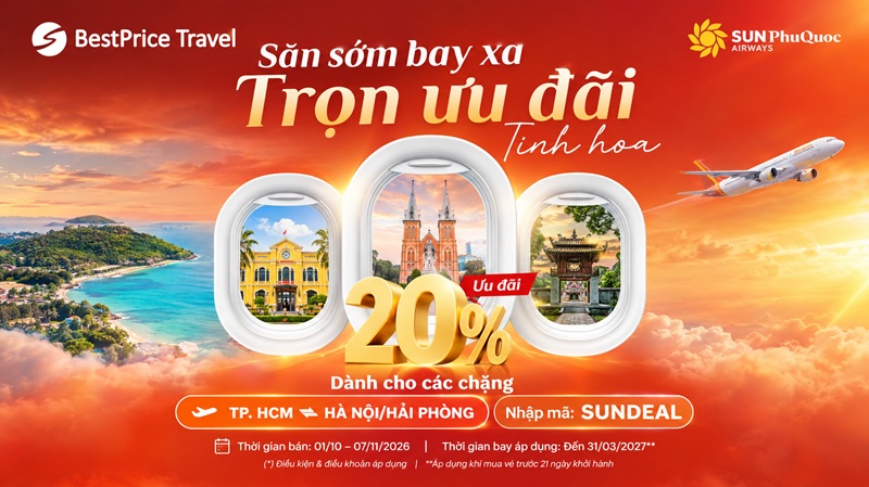 Sun PhuQuoc Airways ưu đãi giảm 20% khi đặt vé sớm