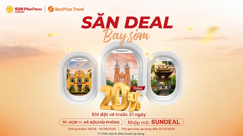 Sun PhuQuoc Airways giảm 20% khi khách hàng đặt vé sớm