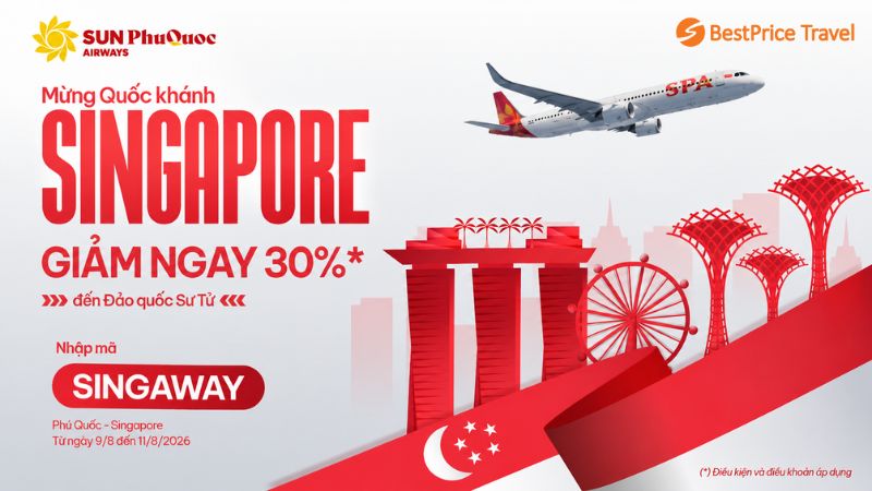 Giảm 30% đường bay Phú Quốc - Singapore mừng Quốc Khánh cùng Sun PhuQuoc Airways