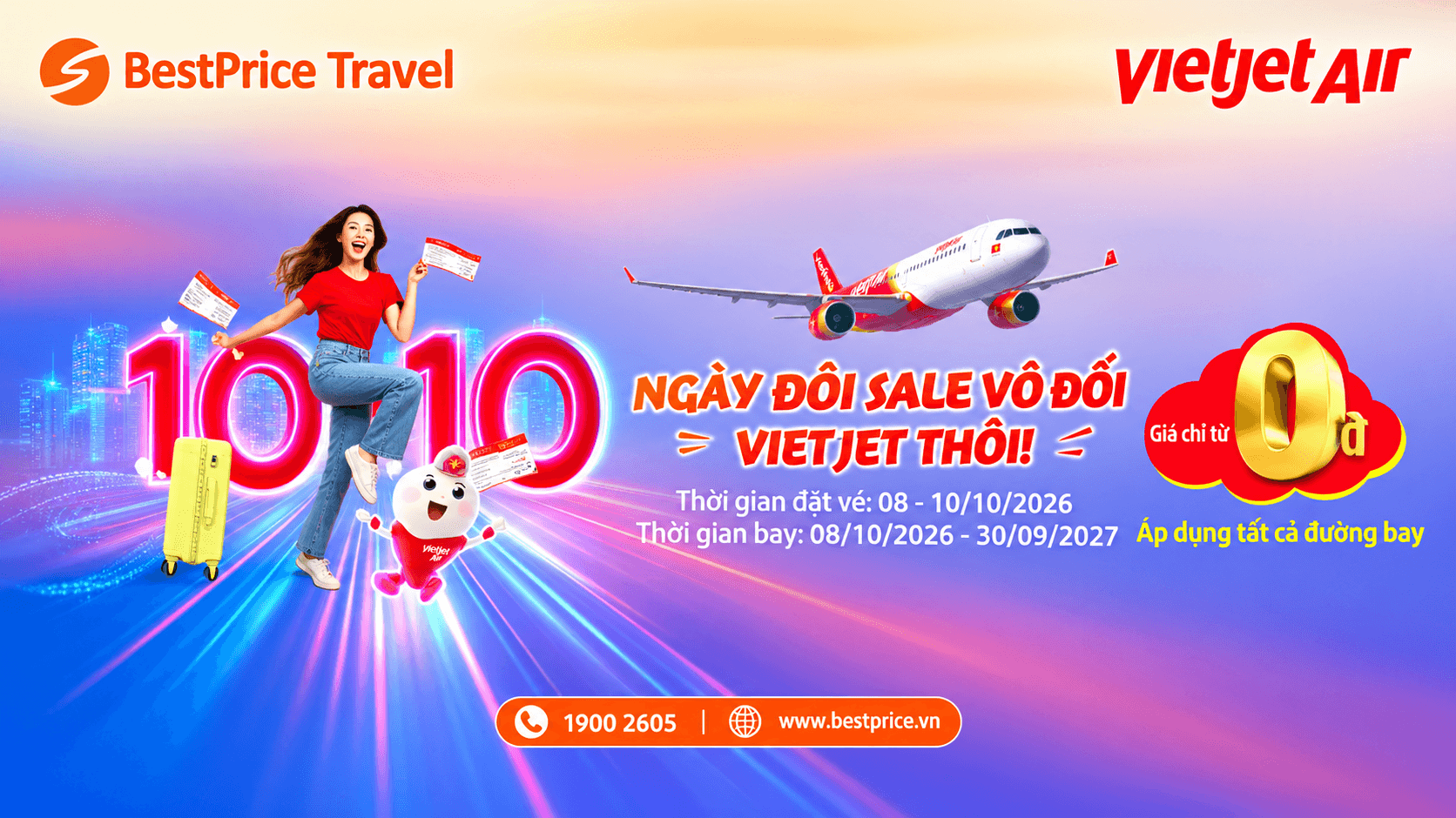 Vietjet ưu đãi giảm đến 20% giá vé với mã VIETJET1010