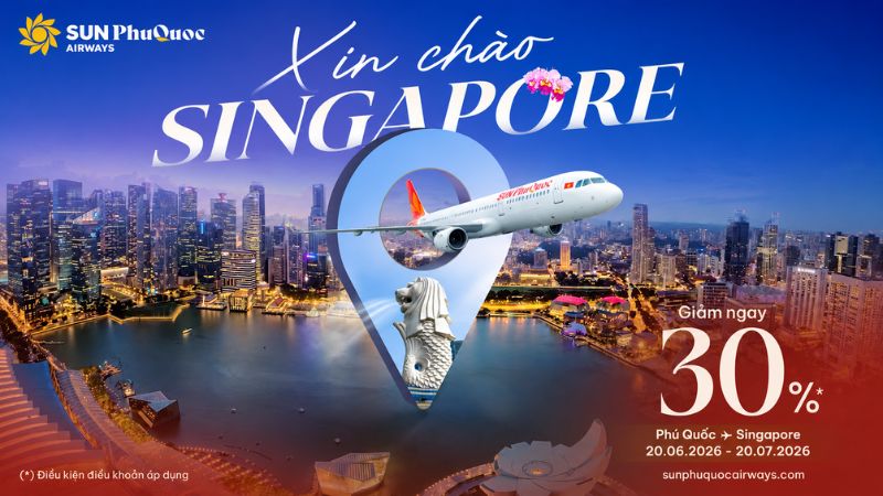 Giảm 30% giá vé cơ bản cho đường bay Phú Quốc - Singapore