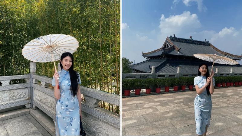 Du kh&aacute;ch chi&ecirc;m b&aacute;i Đền Bảo Phong