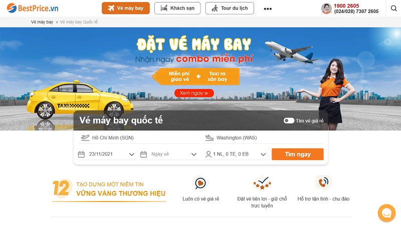 Tra cứu và đặt vé máy bay quốc tế nhanh nhất tại BestPrice.vn