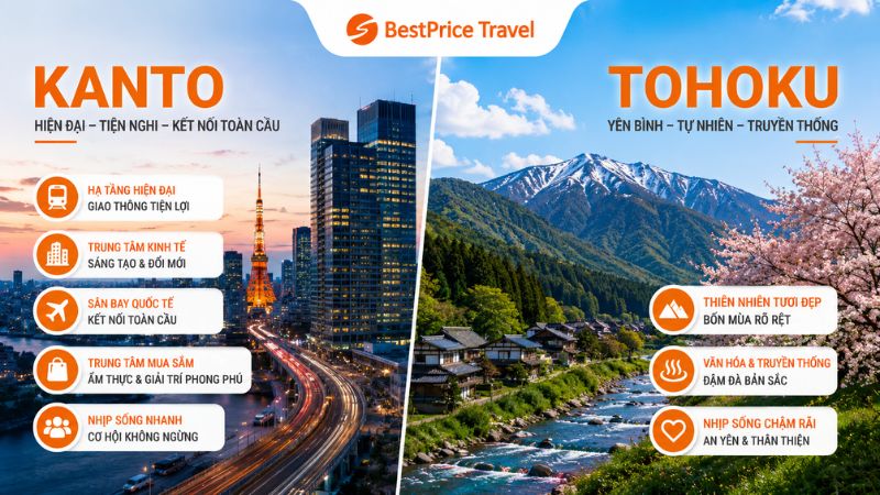 Kanto hiện đại sôi đông đối lập với Tohoku bình yên