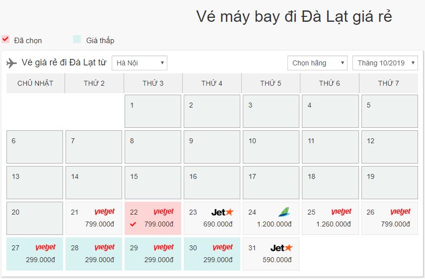 Tham khảo bảng giá vé máy bay đến Đà Lạt tháng 11