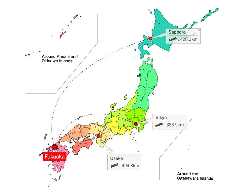 Fukuoka nằm ở ph&iacute;a bắc đảo Kyushu, ph&iacute;a nam Nhật Bản