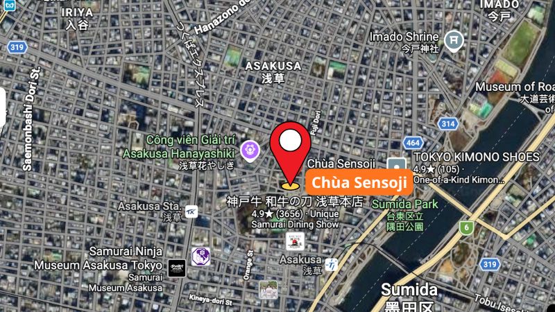 Vị trí chùa Sensoji trên bản đồ Nhật Bản