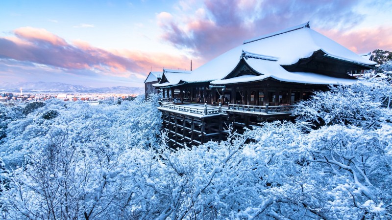 Khung cảnh ch&ugrave;a Thanh Thủy - Kiyomizu-dera tuyết phủ trắng x&oacute;a