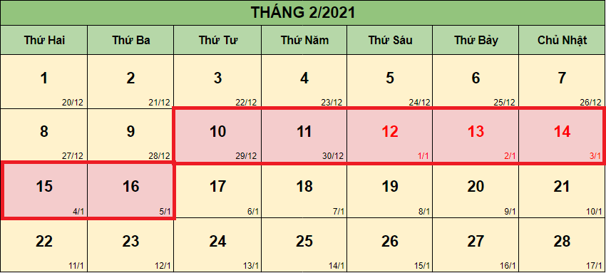 Lịch nghỉ Tết dương 2021