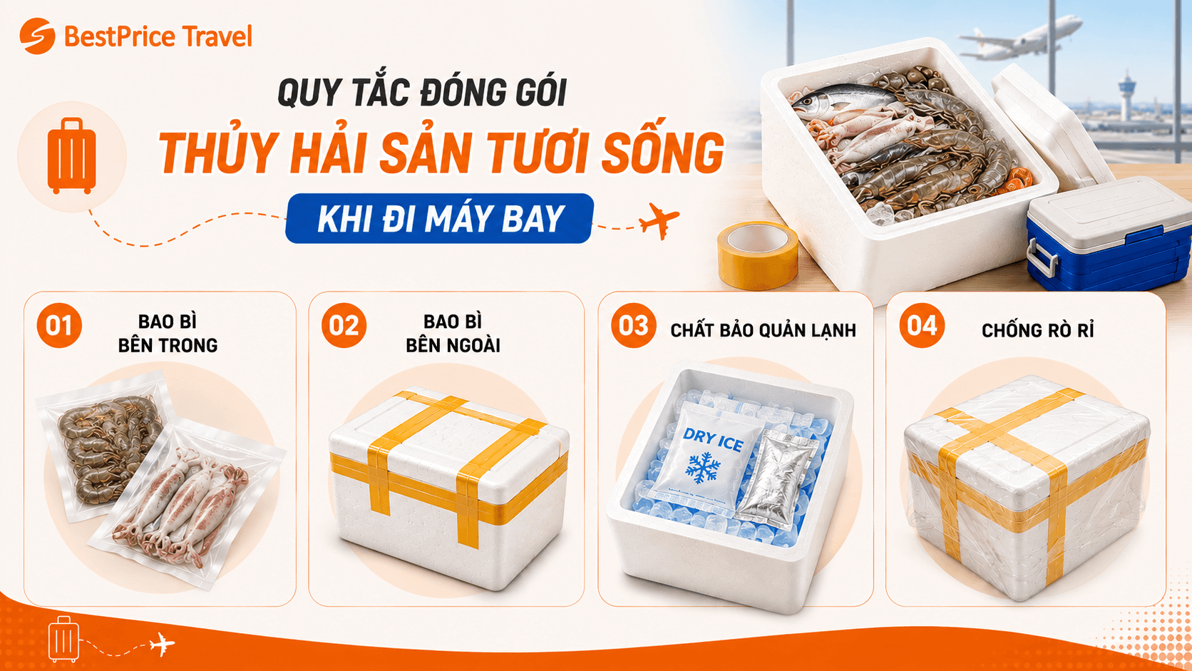 Cách đóng gói hải sản đi máy bay