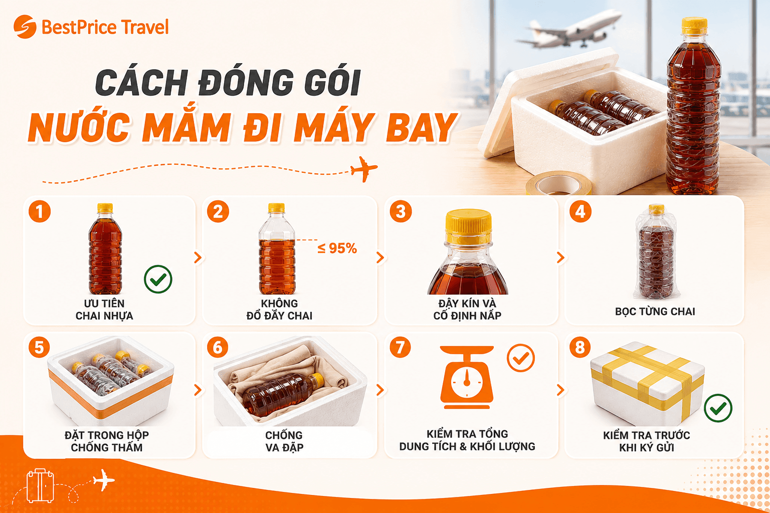 Cách đóng gói nước mắm khi đi máy bay