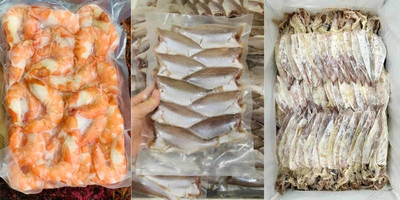 Cách mang hải sản chín và phơi khô lên máy bay