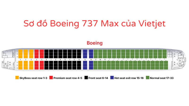 Sơ đồ ghế Boeing Max 737 của Vietjet Air (Nguồn ảnh: Thai Vietjet Air)