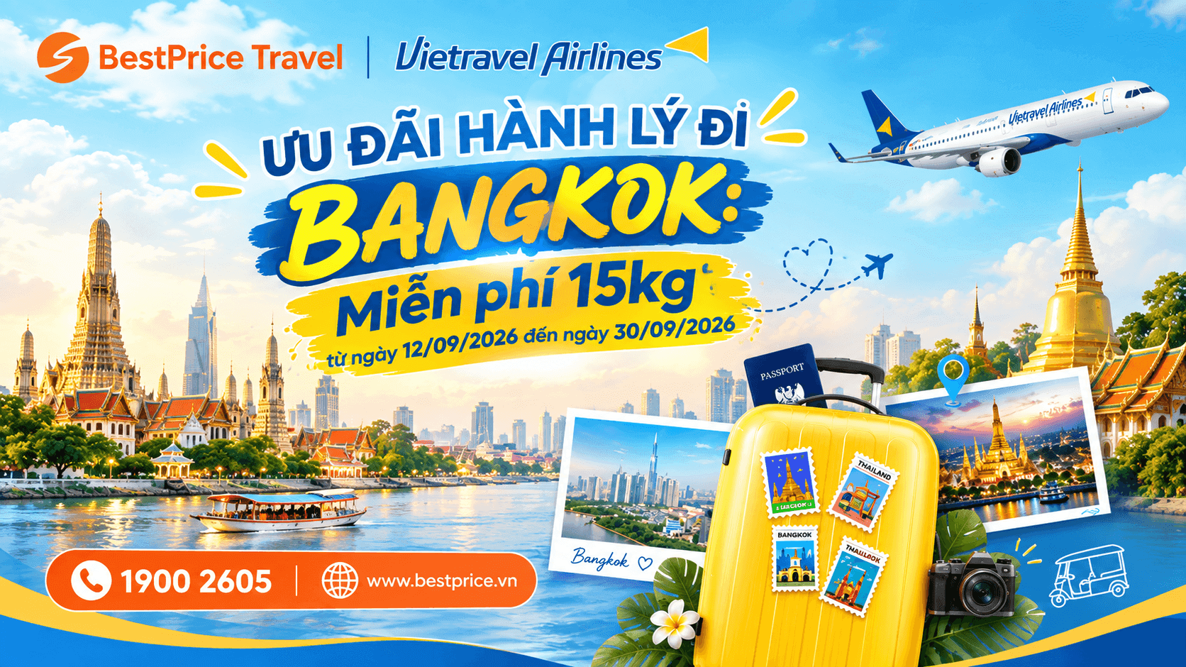 Vietravel Airlines ưu đãi hành lý cho các chuyến bay đi/đến Bangkok