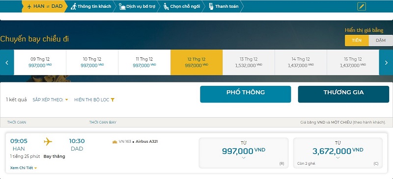 Check giá vé máy bay Vietnam Airlines tại website hãng
