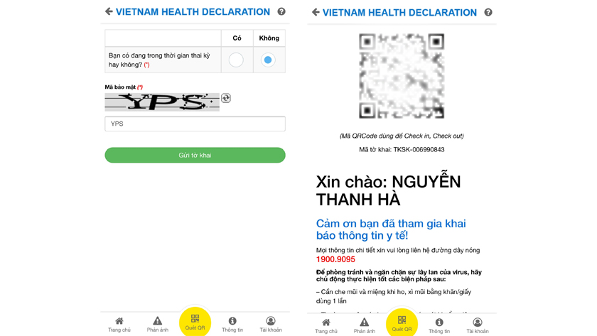 Gửi tờ khai y tế trên app Vietnam Health Declaration